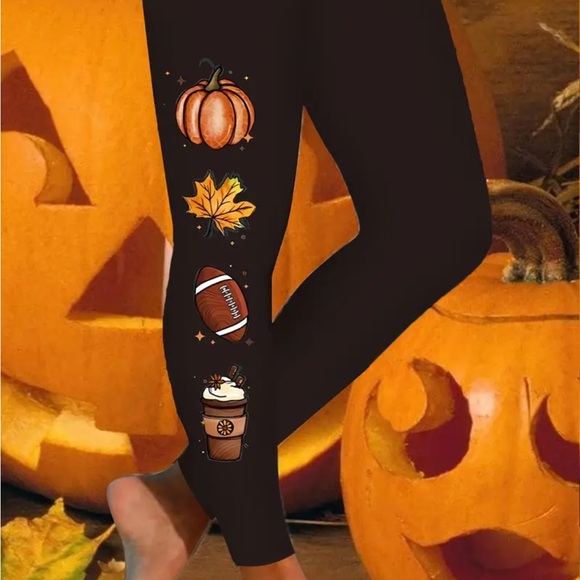 🏈 Halloween Print High Waist Workout Leggings, Casual Skinny - Picture 9 of 11